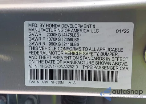 2022 Honda Accord Sport Se from USA, damaged, VIN 1HGCV1F40NA025210